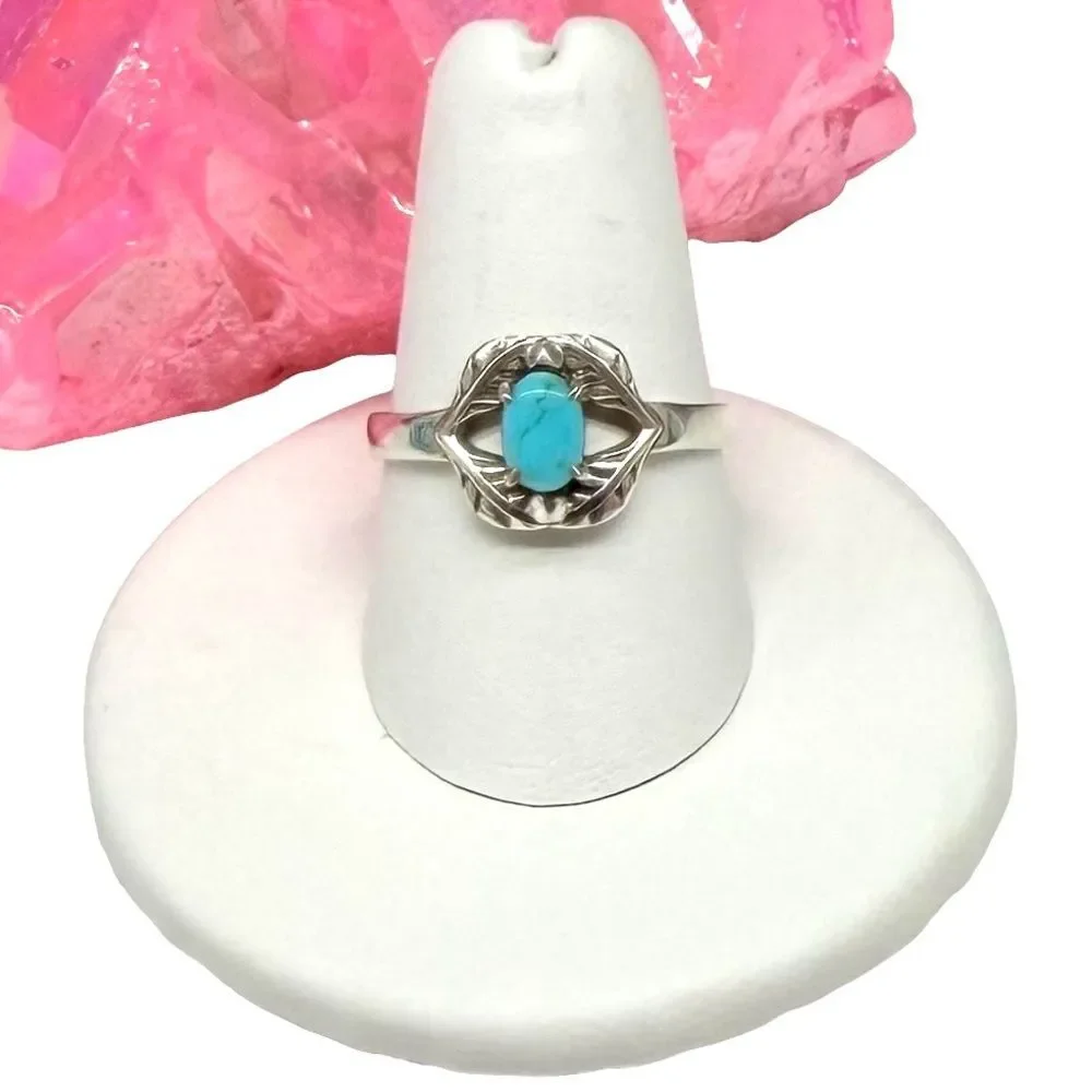 Kingman Turquoise Ring Size 8 Solid 925 Sterling Silver Dainty